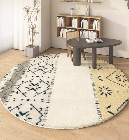 Abstract Contemporary Round Rugs, Modern Area Rugs under Coffee Table, Modern Rugs for Dining Room, Geometric Modern Rugs for Bedroom-HomePaintingDecor
