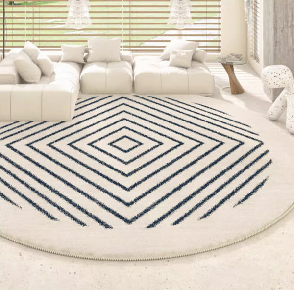 Abstract Contemporary Round Rugs for Bedroom, Geometric Modern Rug Ideas for Living Room, Thick Round Rugs for Dining Room-HomePaintingDecor