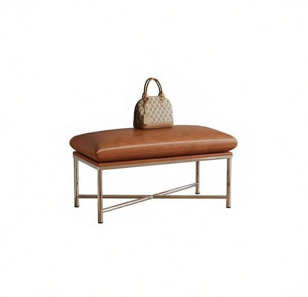 Contemporay Bedroom Bench, Upholstered Shoe Bench, Luxury Genuine Leather Entry Bench, Narrow Entryway Bench, Modern Shoe Changing Ottoman, Mid-Century Hall Bench-HomePaintingDecor