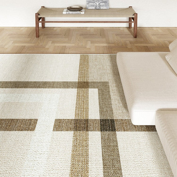 Geometric Beige Modern Rugs for Bedroom, Large Modern Rug Placement Ideas for Living Room, Contemporary Modern Rugs for Interior Design-HomePaintingDecor
