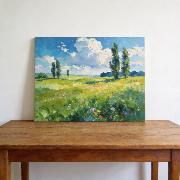 Original Landscape Paintings, Sunlit Wildflower Meadow, Small Canvas Wall Art Paintings, Buy Original Artwork Online, Hand Painted Canvas Art-HomePaintingDecor