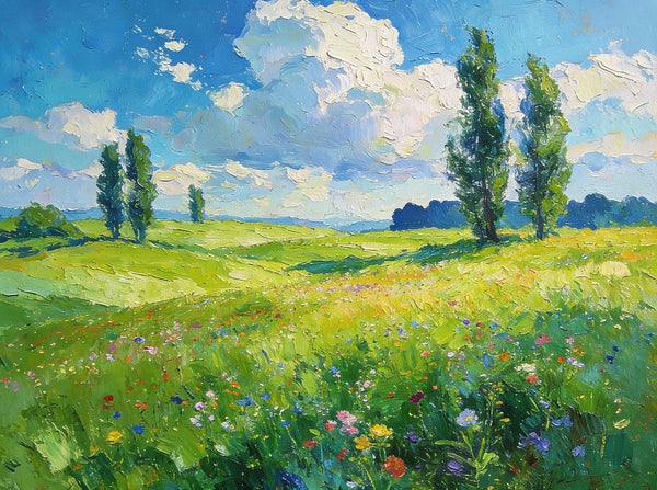 Original Landscape Paintings, Sunlit Wildflower Meadow, Small Canvas Wall Art Paintings, Buy Original Artwork Online, Hand Painted Canvas Art-HomePaintingDecor