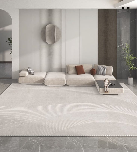 Contemporary Area Rugs for Bedroom, Living Room Modern Rugs, Modern Living Room Rug Placement Ideas, Grey Modern Floor Carpets for Dining Room-HomePaintingDecor