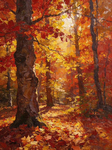 Small Paintings On Canvas, Golden Autumn Forest, Path Amidst Falling Leaves, Hand Painted Canvas Art, Landscape Oil Paintings, Original Artwork Small Paintings on Wall-HomePaintingDecor