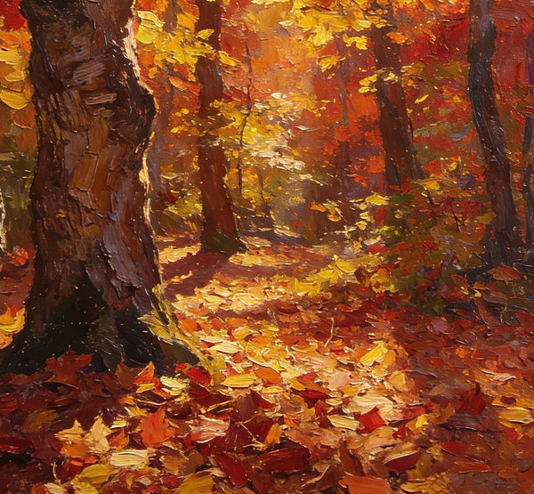 Small Paintings On Canvas, Golden Autumn Forest, Path Amidst Falling Leaves, Hand Painted Canvas Art, Landscape Oil Paintings, Original Artwork Small Paintings on Wall-HomePaintingDecor