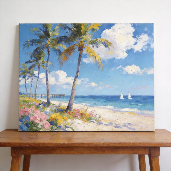 Original Landscape Paintings, Seashore Palm Tree Paintings, Buy Original Oil Paintings Online, Small Canvas Wall Art Paintings, Hand Painted Canvas Art-HomePaintingDecor