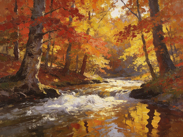 Small Oil Paintings on Canvas, An Autumn Brook through the Deep Woods, Hand Painted Canvas Art, Heavy Texture Artwork, Original Oil Paintings, Small Landscape Paintings-HomePaintingDecor