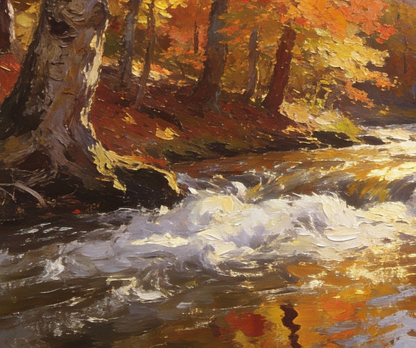 Small Oil Paintings on Canvas, An Autumn Brook through the Deep Woods, Hand Painted Canvas Art, Heavy Texture Artwork, Original Oil Paintings, Small Landscape Paintings-HomePaintingDecor