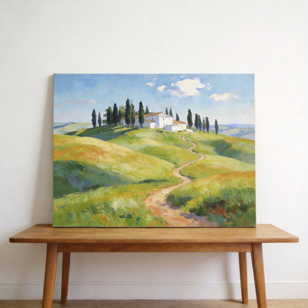 Summer Breeze Over the Tuscan Homestead, Buy Original Oil Paintings Online, Original Landscape Paintings, Small Canvas Wall Art Paintings, Hand Painted Canvas Art-HomePaintingDecor