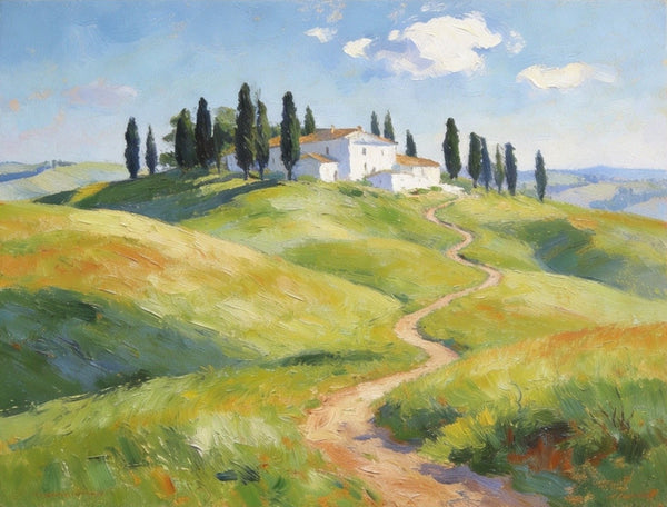 Summer Breeze Over the Tuscan Homestead, Buy Original Oil Paintings Online, Original Landscape Paintings, Small Canvas Wall Art Paintings, Hand Painted Canvas Art-HomePaintingDecor