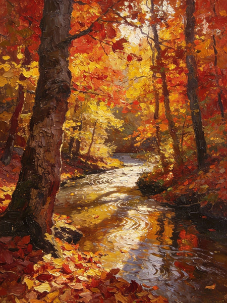 Original Artwork Small Paintings, A Brook through the Autumn Woods, Heavy Texture Wall Art Paintings, On Canvas Small Paintings, Hand Painted Canvas Art-HomePaintingDecor