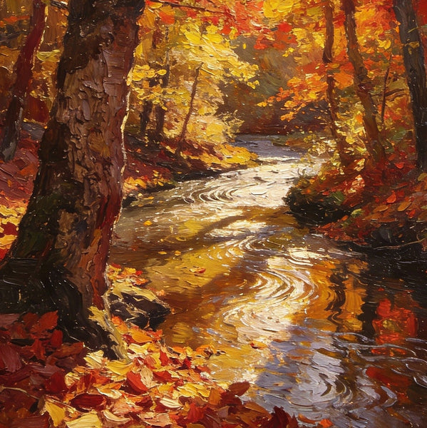 Original Artwork Small Paintings, A Brook through the Autumn Woods, Heavy Texture Wall Art Paintings, On Canvas Small Paintings, Hand Painted Canvas Art-HomePaintingDecor