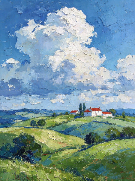 Country Hillside Under an Open Sky, Landscape Canvas Paintings, Impasto Paintings, Original Small Paintings on Canvas, Small Oil Paintings, Hand Painted Canvas Art-HomePaintingDecor