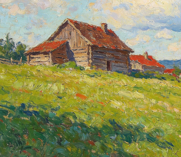 Cottages on the Green, Hand Painted Canvas Art, Small Landscape Paintings, Small Paintings on Canvas, Original Small Paintings on Canvas-HomePaintingDecor