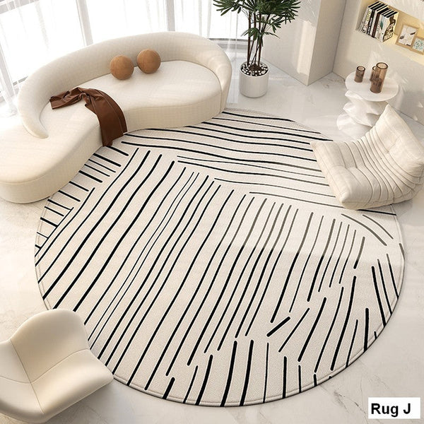 Living Room Contemporary Modern Rugs, Modern Area Rugs for Bedroom, Geometric Round Rugs for Dining Room, Circular Modern Rugs under Chairs-HomePaintingDecor