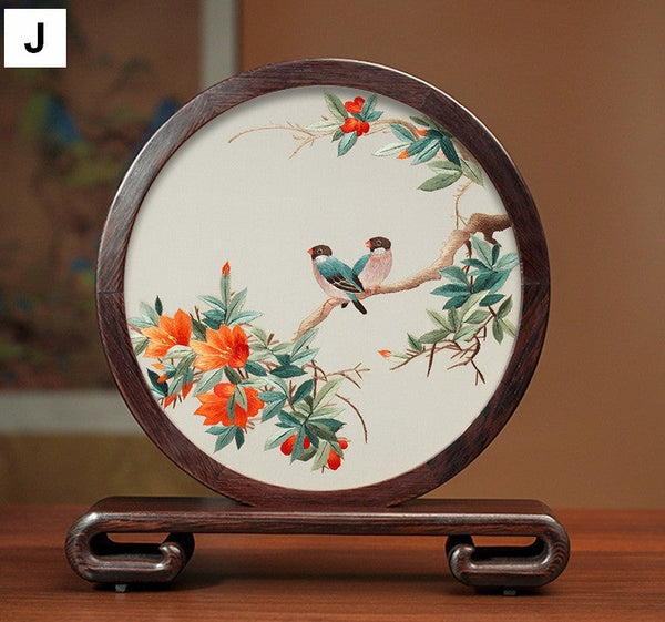 Flower and Bird Embroidery Ornaments, Unique Birthday Gift, Traditional Chinese Suzhou Silk Embroidered Ornament, Premium Souvenir, Exclusive Business Presents-HomePaintingDecor
