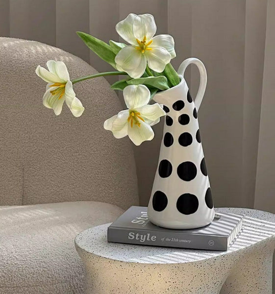 Ceramic Bud Vases, Small Flower Vases on Table, Black and White Polka Dot Flower Vase, Modern Porcelain Flower Vases, Handmade Water Holding Flower Vases-HomePaintingDecor