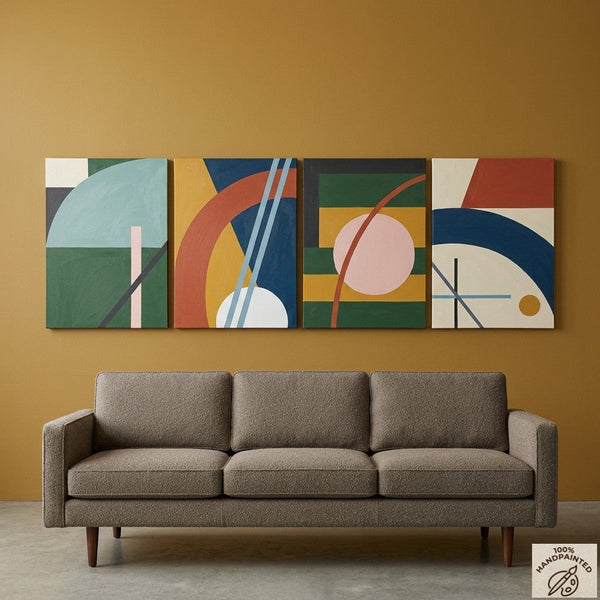 Contemporary Geometric Art, Large Absract Paintings for Modern Living Room, Multi Panel Group Artwork-HomePaintingDecor