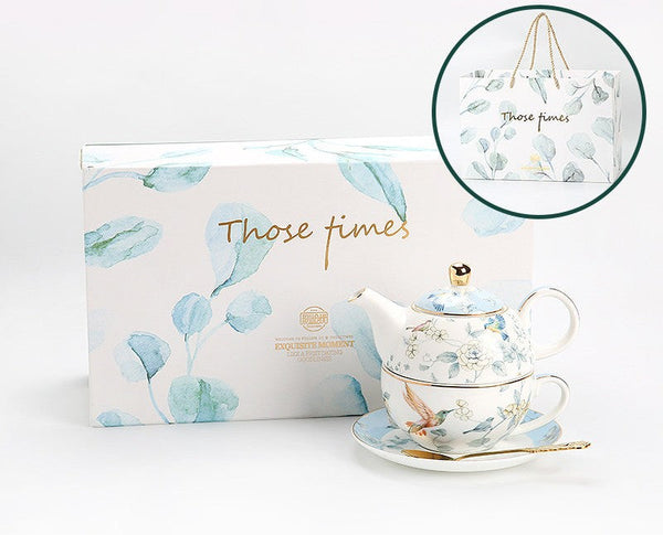 Stackable Teapot and Cup Set, Ceramic Tea Pot with Integrated Cup, Porcelain Teapot with Matching Cup and Saucer in Gift Box, Mother-and-Baby Teapot with Matching Saucer-HomePaintingDecor