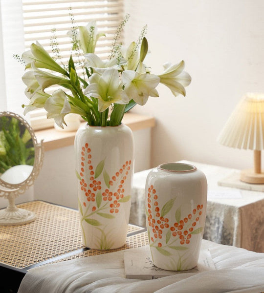 Porcelain Flower Vases, Large Flower Vases on Table, Dining Table Centerpiece, Ceramic Bouquet Vases, Handmade Water Holding Flower Vase-HomePaintingDecor
