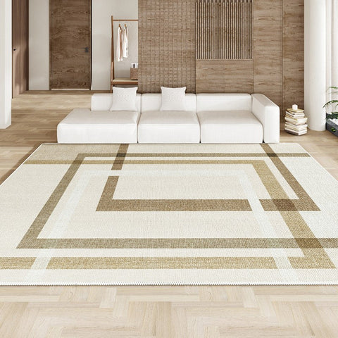 Geometric Beige Modern Rugs for Bedroom, Large Modern Rug Placement Ideas for Living Room, Contemporary Modern Rugs for Interior Design-HomePaintingDecor
