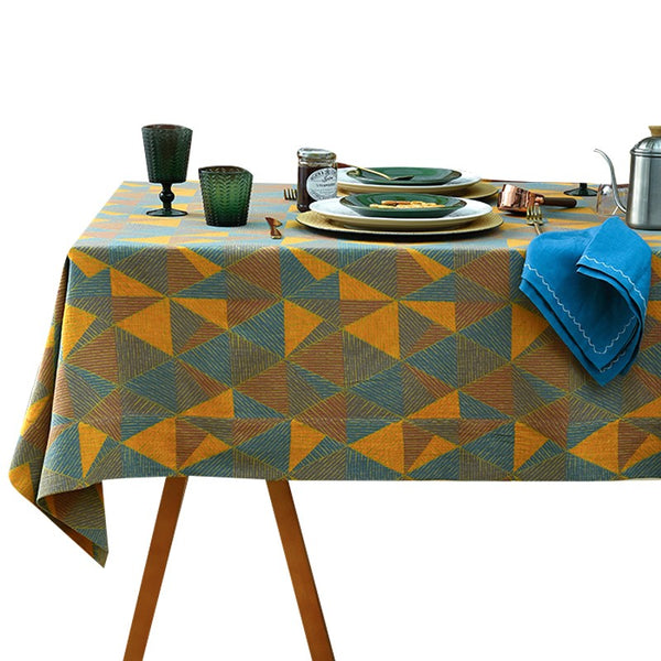 Cotton Triangle Pattern Tablecloth for Kitchen, Extra Large Rectangle Table Covers for Dining Room Table, Square Tablecloth for Coffee Table-HomePaintingDecor