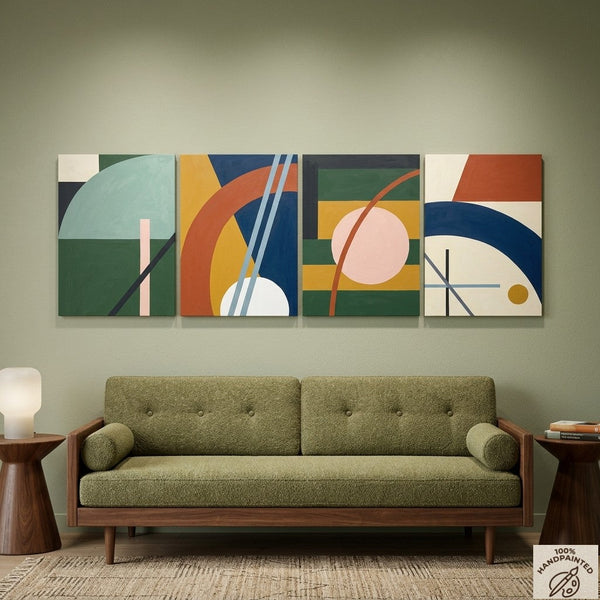 Contemporary Geometric Art, Large Absract Paintings for Modern Living Room, Multi Panel Group Artwork-HomePaintingDecor