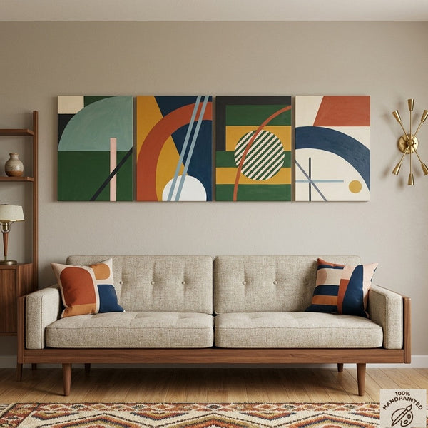Contemporary Geometric Art, Large Absract Paintings for Modern Living Room, Multi Panel Group Artwork-HomePaintingDecor