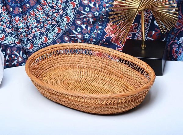 Rattan Storage Basket for Pantry, Round Storage Basket, Storage Baskets for Kitchen, Woven Storage Basket for Dining Room-HomePaintingDecor