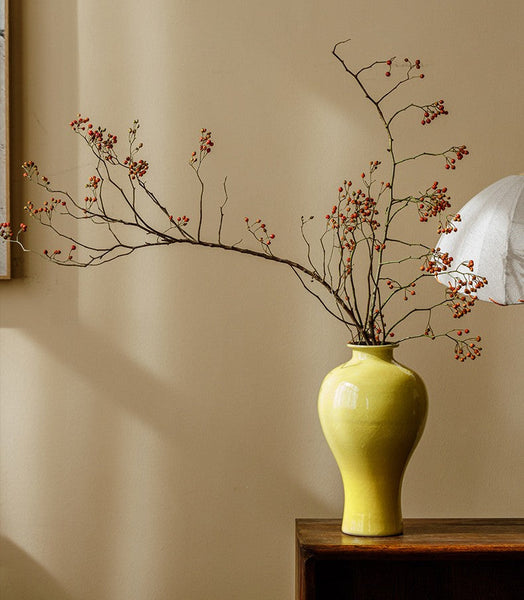 Handmade Water Holding Flower Vase, Yellow Flower Vases on Table, Ceramic Bud Vases, Porcelain Flower Vases-HomePaintingDecor