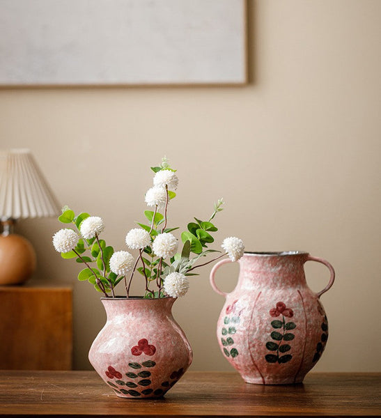 Handmade Water Holding Flower Vases, Rustic Pottery Flower Vases, Small Flower Vases on Table, Pink Bud Vases-HomePaintingDecor