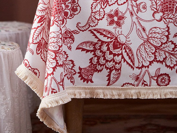 Flower Pattern Tablecloth for Holiday Decoration, Square Tablecloth for Round Table, Large Cotton Rectangle Tablecloth for Home Decoration, Farmhouse Table Cloth Dining Room Table-HomePaintingDecor