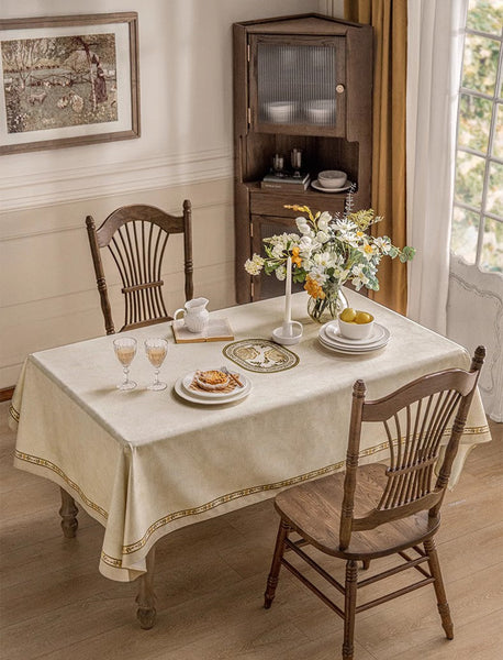 Cream Color Table Cover for Dining Room Table, French Style Tablecloth for Dining Table, Modern Rectangle Tablecloth for Oval Table-HomePaintingDecor