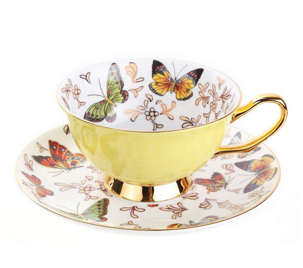 Unique Butterfly Coffee Cups and Saucers, Creative Butterfly Ceramic Coffee Cups, Beautiful British Tea Cups, Creative Porcelain Tea Cup Set-HomePaintingDecor