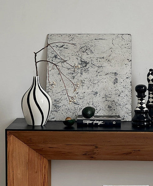Porcelain Flower Vases, Modern Flower Vases on Table, Water Holding Flower Vases, Black and White Striped Ceramic Vase-HomePaintingDecor