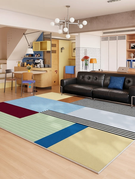 Abstract Contemporary Modern Rugs for Living Room, Geometric Modern Rug Placement Ideas for Living Room, Colorful Modern Rugs for Bedroom-HomePaintingDecor