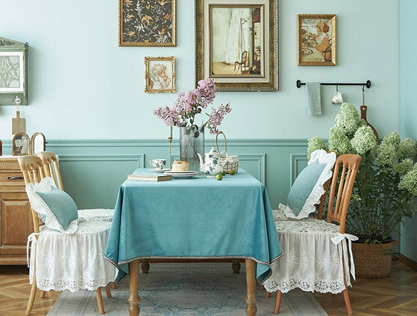 Ramie Velvet Rectangle Tablecloth for Home Decoration, Blue Square Tablecloth for Round Table, Modern Blue Table Cloth for Dining Room Table-HomePaintingDecor