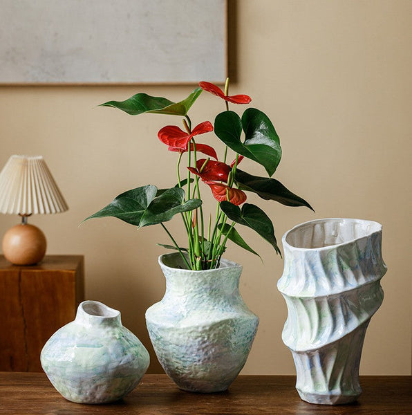 Centerpiece on Dining Table, Modern Porcelain Flower Vases, Handmade Water Holding Flower Vases, Ceramic Bouquet Vases, Flower Vases on Table-HomePaintingDecor