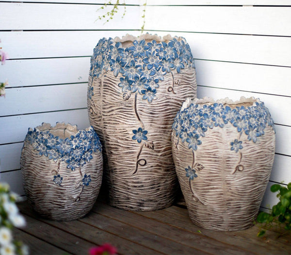 Extra Large Garden Flower Planters, Oversized Garden Flower Pot, Garden Ornaments, Large Resin Gardern Flower Planter, Modern Outdoor Garden Flower Pots-HomePaintingDecor