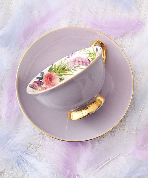 Royal Porcelain Tea Cup Saucer Set, Elegant Flower Pattern Ceramic Coffee Cups, Beautiful British Tea Cups, Unique Traditional Afternoon Tea Cup and Saucer in Gift Box-HomePaintingDecor