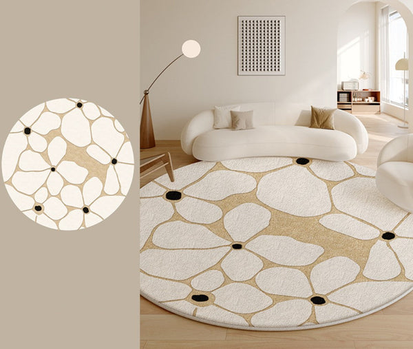Flower Pattern Circular Modern Rugs under Chairs, Contemporary Modern Rugs for Living Room, Geometric Round Rugs for Dining Room, Bedroom Abstract Modern Area Rugs-HomePaintingDecor