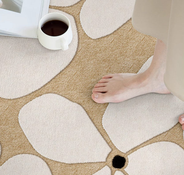 Flower Pattern Circular Modern Rugs under Chairs, Contemporary Modern Rugs for Living Room, Geometric Round Rugs for Dining Room, Bedroom Abstract Modern Area Rugs-HomePaintingDecor