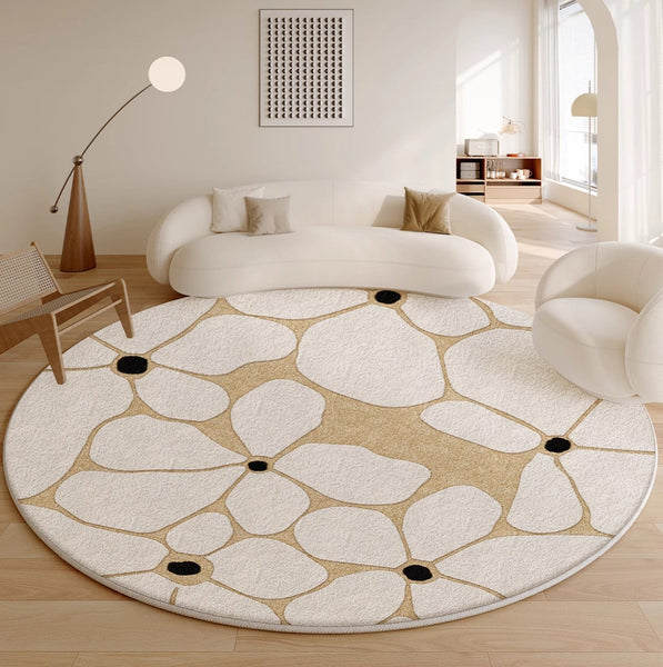 Flower Pattern Circular Modern Rugs under Chairs, Contemporary Modern Rugs for Living Room, Geometric Round Rugs for Dining Room, Bedroom Abstract Modern Area Rugs-HomePaintingDecor