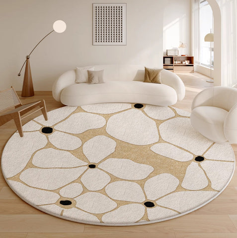 Flower Pattern Circular Modern Rugs under Chairs, Contemporary Modern Rugs for Living Room, Geometric Round Rugs for Dining Room, Bedroom Abstract Modern Area Rugs-HomePaintingDecor