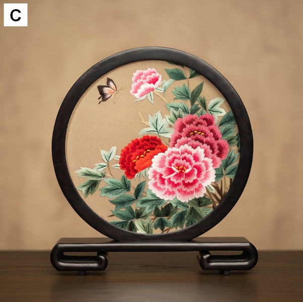 Unique Birthday Gift, Traditional Chinese Suzhou Embroidery Ornament, Exclusive Business Present Flower and Butterfly Embroidered Decor, Premium Souvenir-HomePaintingDecor