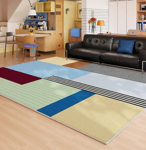 Abstract Contemporary Modern Rugs for Living Room, Geometric Modern Rug Placement Ideas for Living Room, Colorful Modern Rugs for Bedroom-HomePaintingDecor