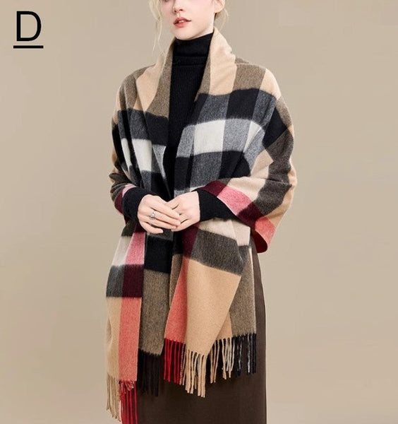 Checkered Fashion Scarf, Warm Cape, Gifts for Her, Long Wool Scarf, Soft Wool Scarf for Women, Evening Wrap, Christmas Gift, Winter Shawl, Elegant Shawl-HomePaintingDecor