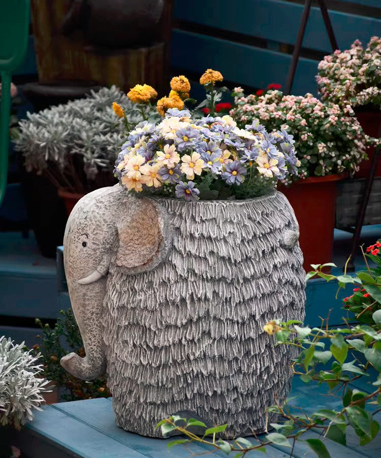 Elephant Flower Pot Modern Animal Statue, Large Resin Garden Planter, Unique Home Decor Sculpture, Indoor Outdoor Use