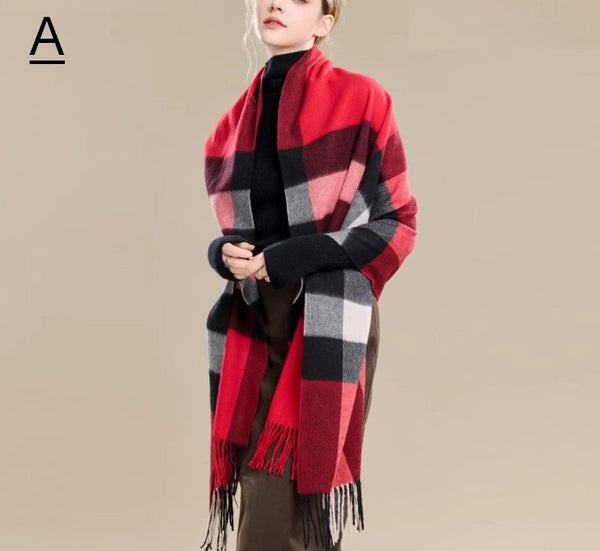 Long Wool Scarf, Soft Wool Scarf for Women, Checkered Fashion Scarf, Warm Cape, Gifts for Her, Evening Wrap, Christmas Gift, Winter Shawl, Elegant Shawl-HomePaintingDecor