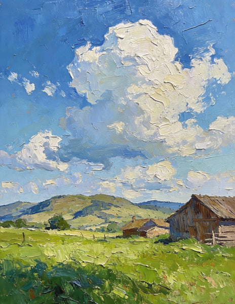 Original Small Paintings, Summer Landscape, Trees, Grass and Cloud Shadows, Landscape Artwork Canvas Paintings, Small Oil Paintings, Small Wall Paintings-HomePaintingDecor